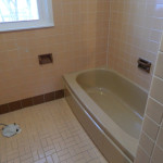 Brown Bathroom Before Reglazing Floor, Walls, Tub and Tile Surround